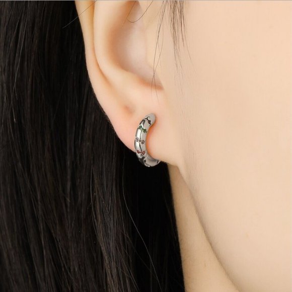 NEW Sterling SILVER multi-color Hoop 12mm Earrings - Picture 3 of 3